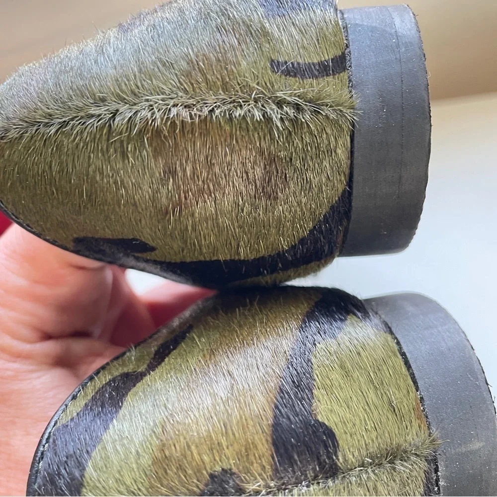 Anthropologie All Black Jungle Ballet Flats Camo Pointy-tow Calfhair slip-ons 8